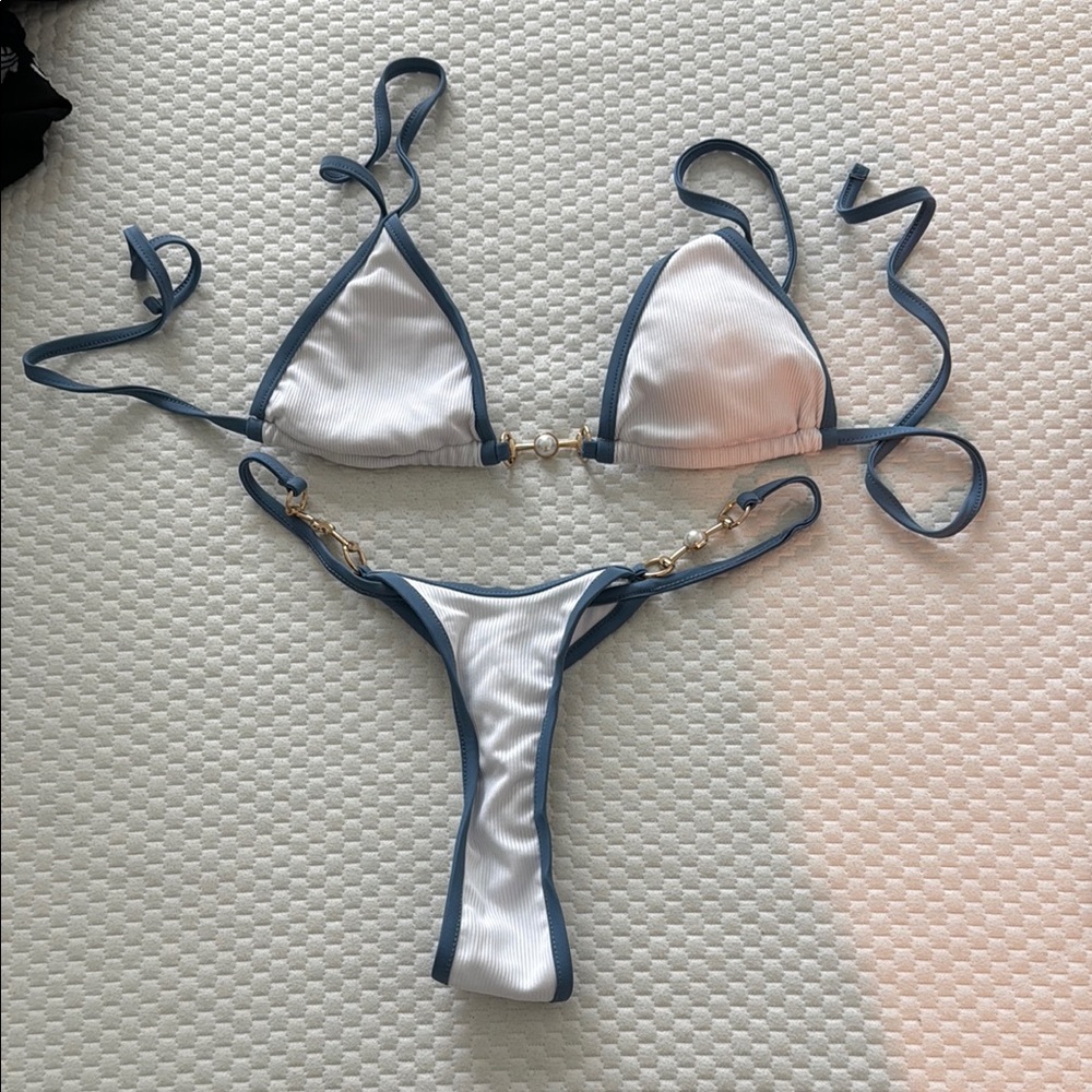 White and Blue Bikini Set